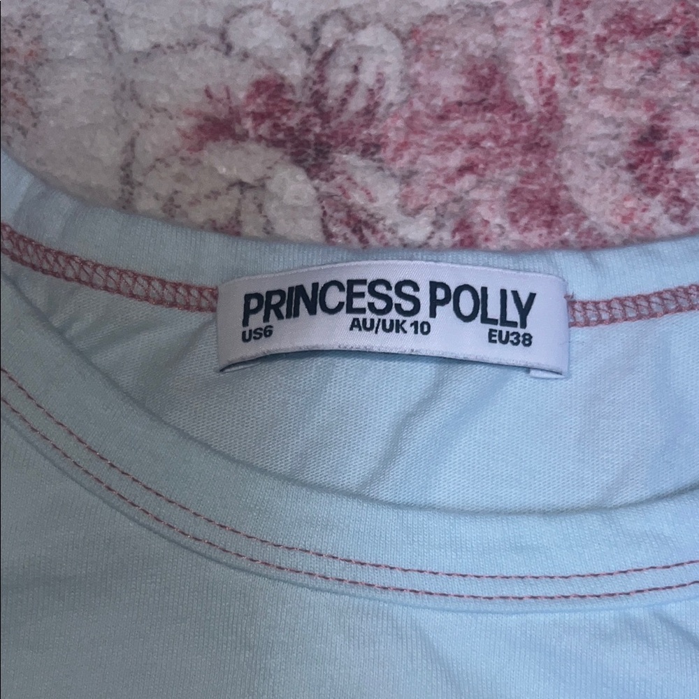 Women’s Baby Blue Tee with Pink Floral Print - Picture 2 of 5